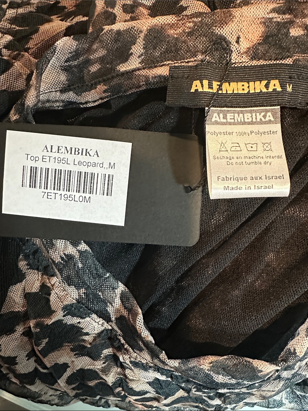 NWT Alembika Wildcat Black Leopard Sheer Crinkle Stretch Mesh Tunic Top Size Med - Picture 10 of 10